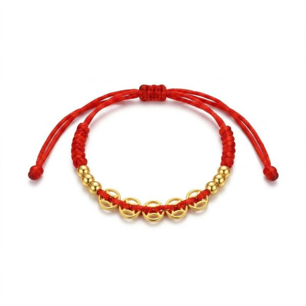 สร้อยข้อมือเชือกแดง ด้ายแดงมงคล + จี้ห่วงทอง มินิมอล เสริมโชคลาภ เสริมความรัก ปรับขนาดได้ เครื่องประดับมงคล