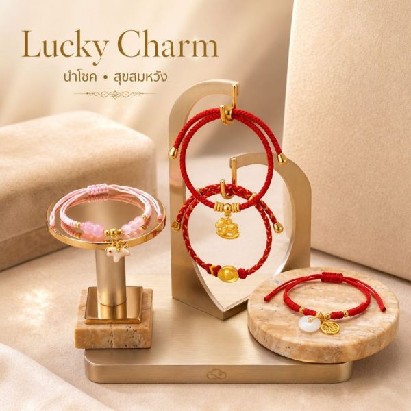 สร้อยข้อมือเชือกถัก Lucky Charm กำไลข้อมือด้ายแดง ด้ายชมพู เสริมมงคล ความรัก เสริมโชค ปรับขนาดได้