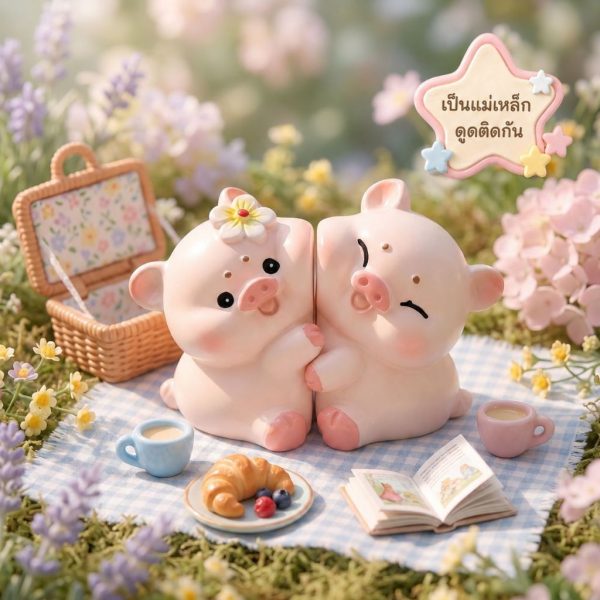 ฟิกเกอร์ หมูคู่รัก นักษัตรปีกุน โมเดล ความรัก โชคลาภ ความมั่งคั่ง แม่เหล็กดูดติดกัน ของเล่น Art Toy