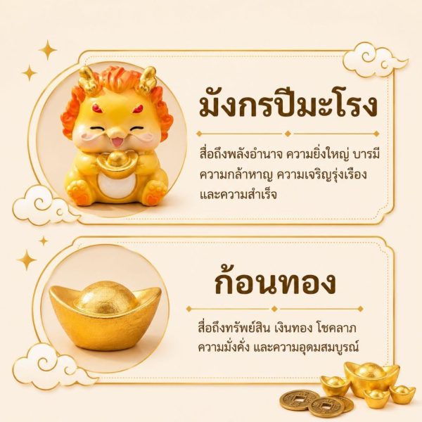 ฟิกเกอร์ มังกรน้อยปีมะโรง ถือก้อนทอง โมเดล นักษัตร เสริมบารมี เรียกทรัพย์ Art Toy ของเล่น