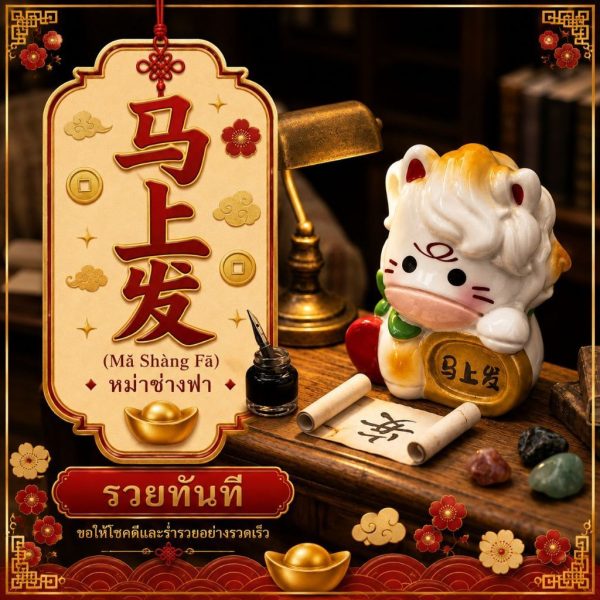 ฟิกเกอร์ ม้าเฮงเฮง ถือเหรียญมงคล นักษัตร  ปีมะเมีย ตกแต่งโต๊ะ เสริมโชคลาภ Art toy ของเล่น Mooniverse