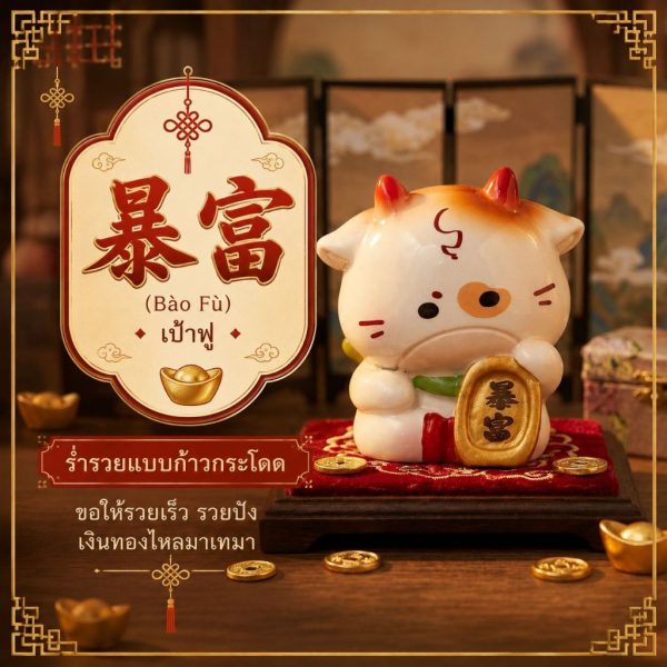 ฟิกเกอร์ วัวร่ำรวย ถือเหรียญมงคล นักษัตร ปีฉลู ตกแต่งโต๊ะ เสริมโชคลาภ Art toy ของเล่น Mooniverse