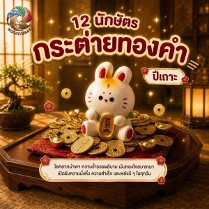 ฟิกเกอร์ กระต่ายทองคำ ถือเหรียญมงคล นักษัตร ปีเถาะ ตกแต่งโต๊ะ เสริมโชคลาภ Art toy ของเล่น Mooniverse