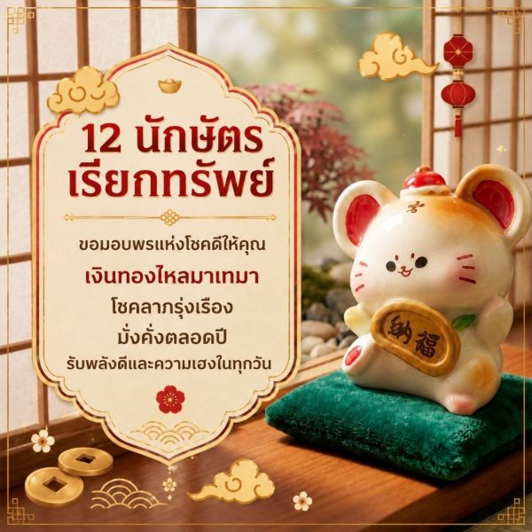 ฟิกเกอร์ หนูรับโชค ถือเหรียญมงคล นักษัตร ปีชวด ตกแต่งโต๊ะ เสริมโชคลาภ Art toy ของเล่น Mooniverse