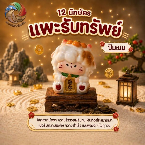ฟิกเกอร์ เเพะรับทรัพย์ ถือเหรียญมงคล ร่ำรวย นักษัตร ปีมะเเม ตกแต่งโต๊ะ  Art toy ของเล่น Mooniverse