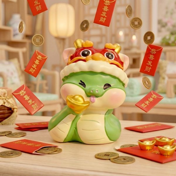 ฟิกเกอร์ งูน้อยปีมะเส็ง ถือก้อนทอง โมเดล นักษัตร เสริมโชคลาภ เรียกทรัพย์ Art Toy ของเล่น