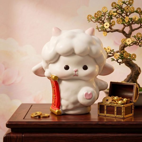 ฟิกเกอร์ แพะน้อยปีมะแม ถือป้ายมงคล โมเดล นักษัตร เสริมโชคลาภ ความสุข Art Toy ของเล่น