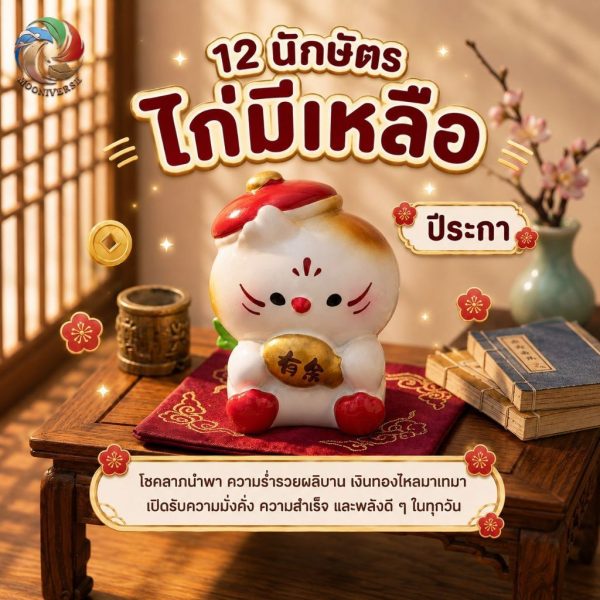 ฟิกเกอร์ ไก่มีเหลือ ถือทอง ร่ำรวย นักษัตร ปีระกา ตกแต่งโต๊ะ เสริมโชคลาภ Art toy ของเล่น Mooniverse