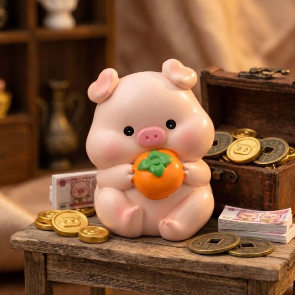 ฟิกเกอร์ หมูน้อยปีกุน ถือส้มมงคล โมเดล นักษัตร เสริมโชคลาภ เรียกทรัพย์ Art Toy ของเล่น
