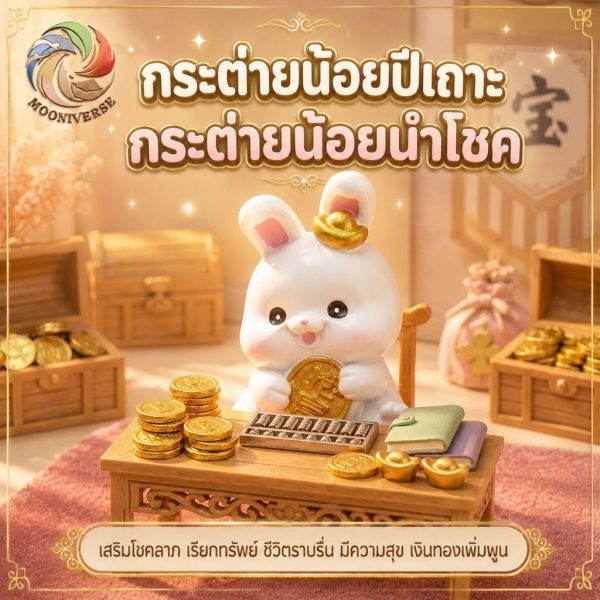 ฟิกเกอร์กระต่ายน้อย ถือเหรียญทอง กระต่ายมงคล โมเดล นักษัตร เสริมโชคลาภ เรียกทรัพย์ Art Toy ของเล่น