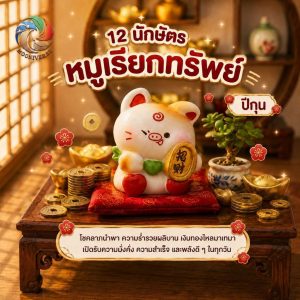 ฟิกเกอร์ หมูเรียกทรัพย์ ถือเหรียญทอง ร่ำรวย นักษัตร ปีกุน ตกแต่งโต๊ะ  Art toy ของเล่น Mooniverse