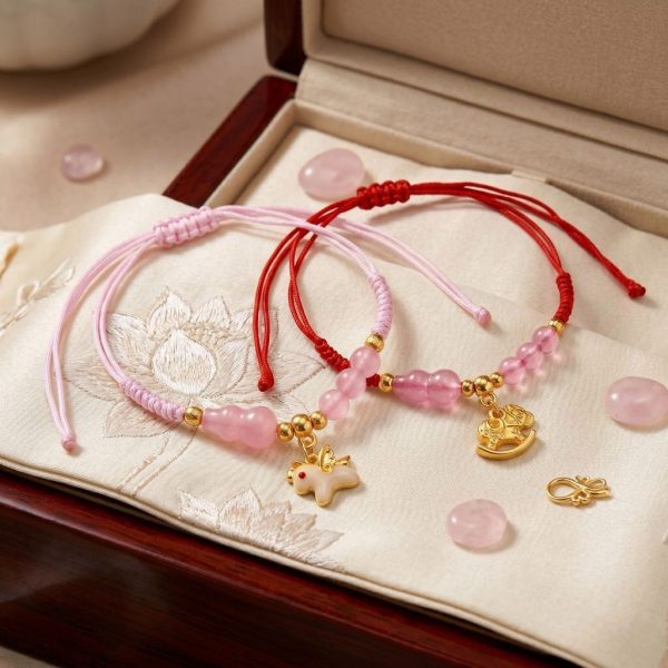 สร้อยข้อมือเชือกถัก Lucky Charm กำไลข้อมือด้ายแดง ด้ายชมพู เสริมมงคล ความรัก เสริมโชค ปรับขนาดได้