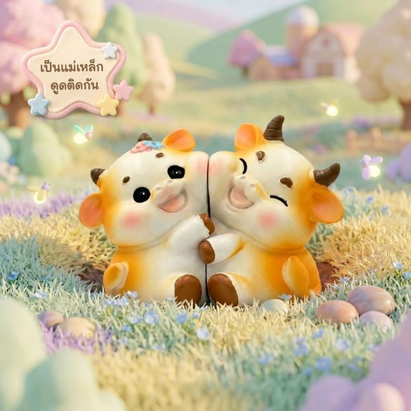 ฟิกเกอร์ วัวคู่รัก นักษัตรปีฉลู โมเดล ความรัก มั่นคง โชคลาภ แม่เหล็กดูดติดกัน ของเล่น Art Toy