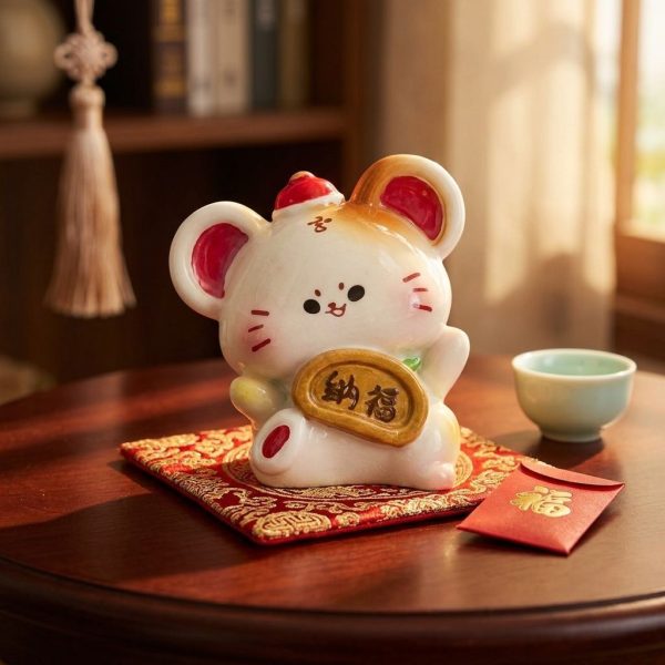 ฟิกเกอร์ หนูรับโชค ถือเหรียญมงคล นักษัตร ปีชวด ตกแต่งโต๊ะ เสริมโชคลาภ Art toy ของเล่น Mooniverse