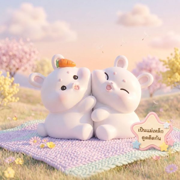 ฟิกเกอร์ กระต่ายคู่รัก นักษัตรปีเถาะ โมเดล ความรัก โชคลาภ แม่เหล็กดูดติดกัน ของเล่น Art Toy