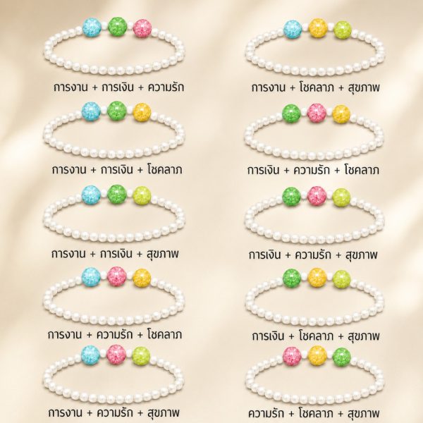 กำไลข้อมือลูกปัดมุก Triple Energy Bracelet เสริมงาน เงิน ความรัก สุขภาพ โชคลาภ mooniverse